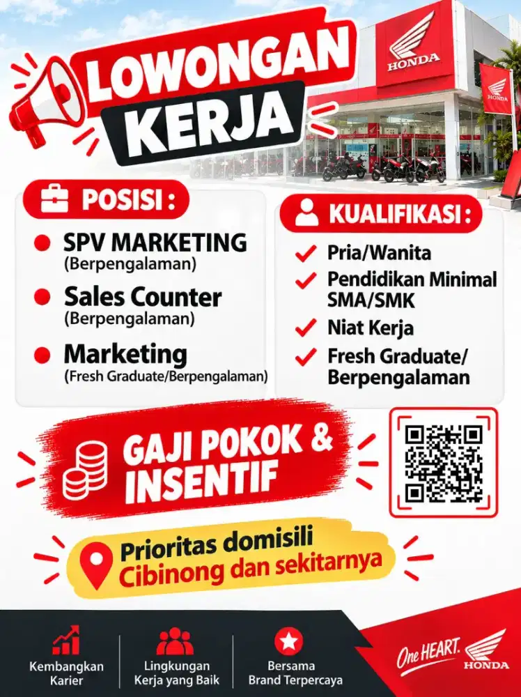 Dibutuhkan SPV Marketing, Marketing, dan Sales Counter