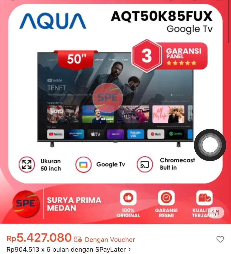 Jual tv merek Aqua 50”inci/smart tv