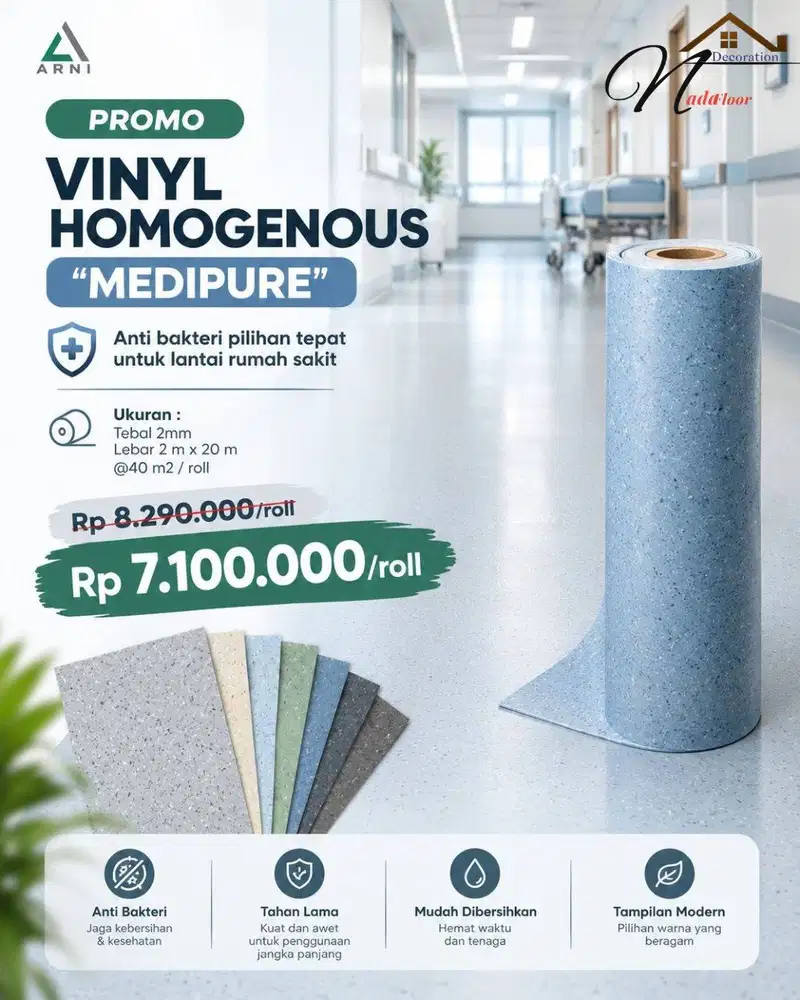 Vinyl roll medipure | Lantai vinyl medis rumah sakit tebal 2 mm
