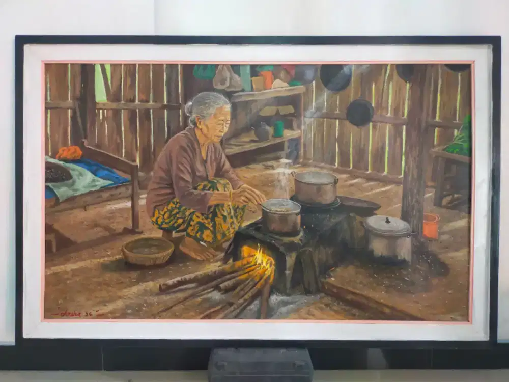 Lukisan kanvas simbok masak ukuran 156×101 cm