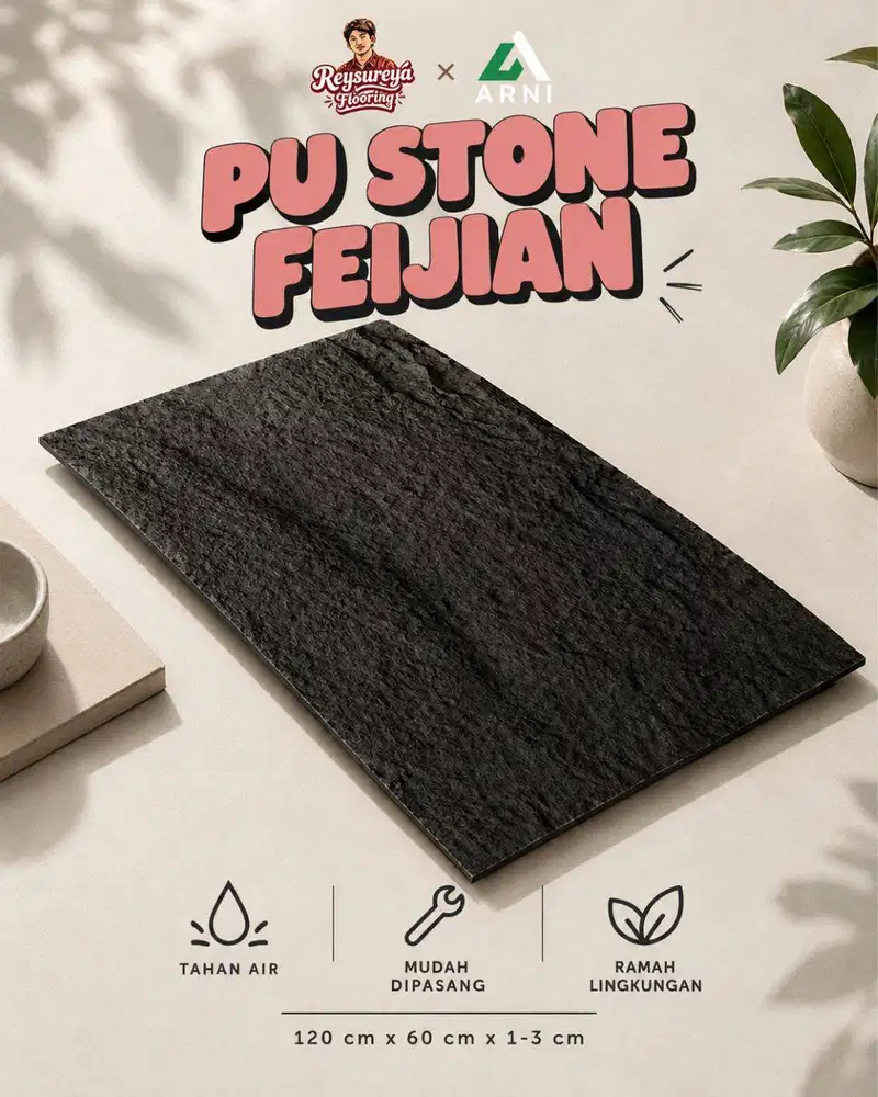 PU Stone Feijian Panel Dinding Batu Alam Sintetis Tah