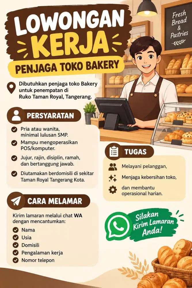 LOWONGAN KERJA – PENJAGA TOKO BAKERY