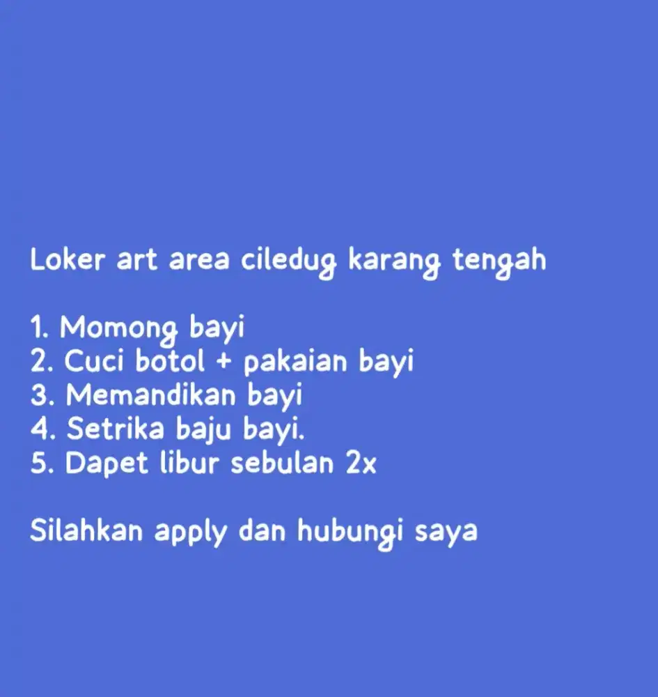 Dibutuhkan segera Jaga Bayi