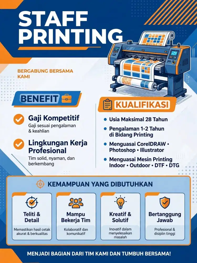 Lowongan kerja staff printing