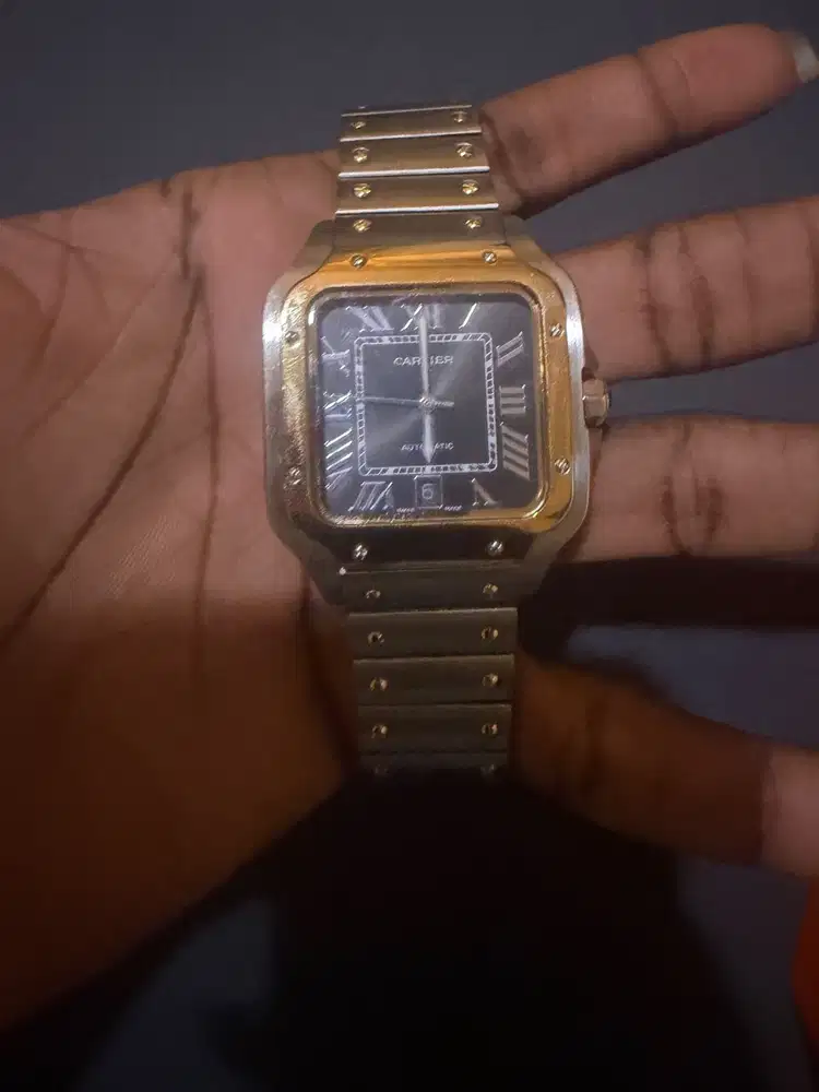 Cartier Santos de Cartier Large Two Tone Steel Gold Black Dial Automat