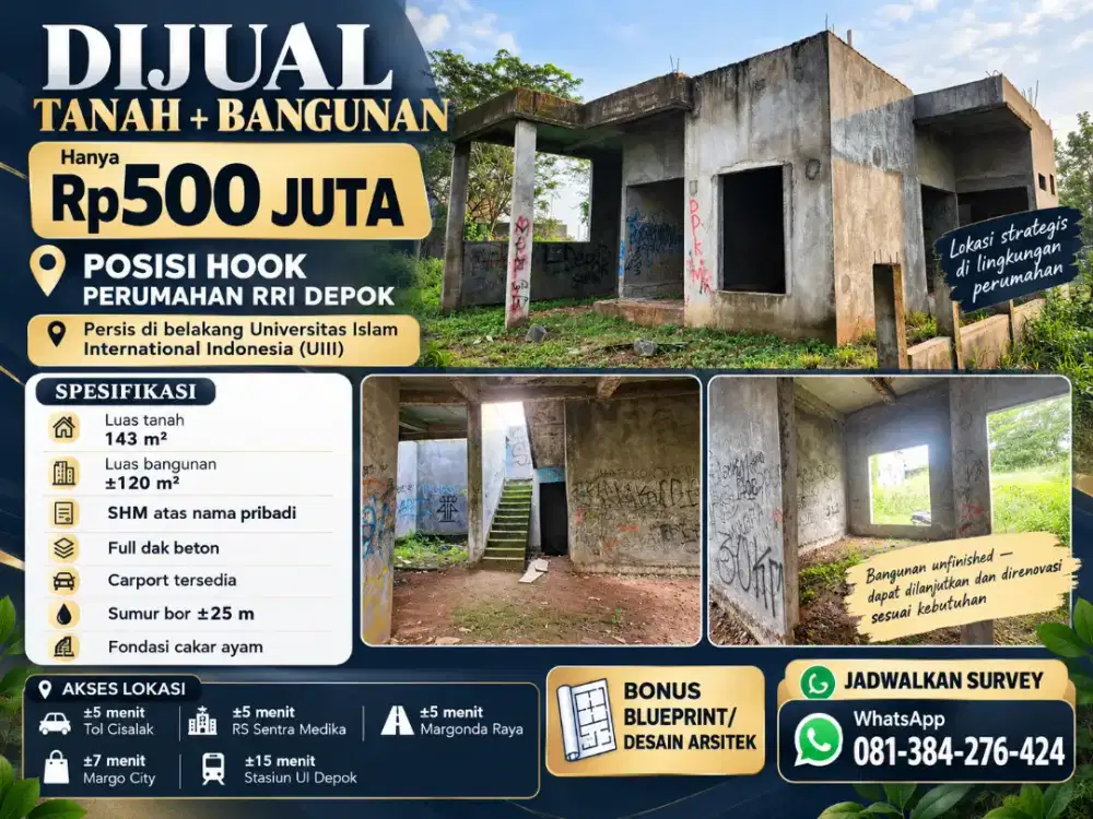 DIJUAL MURAH Tanah dan Bangunan di Perumahan RRI Depok