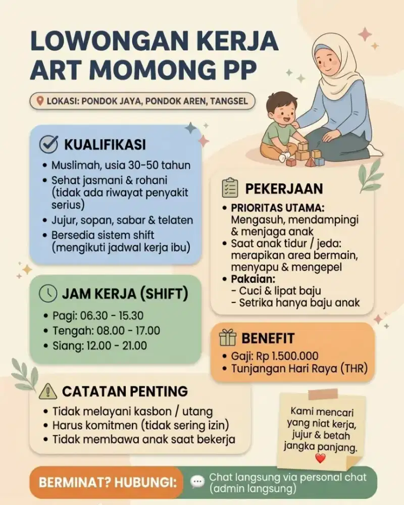 Lowongan Pekerjaan ART Momong PP
