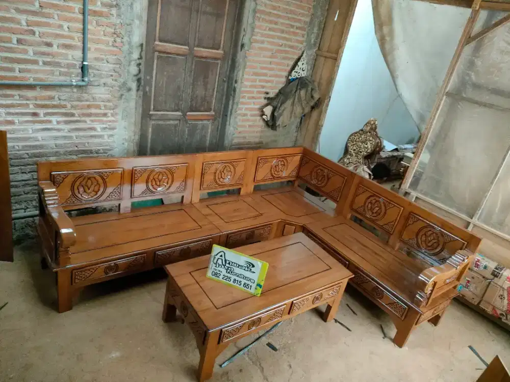 Kursi tamu sudut minimalis full kayu jati