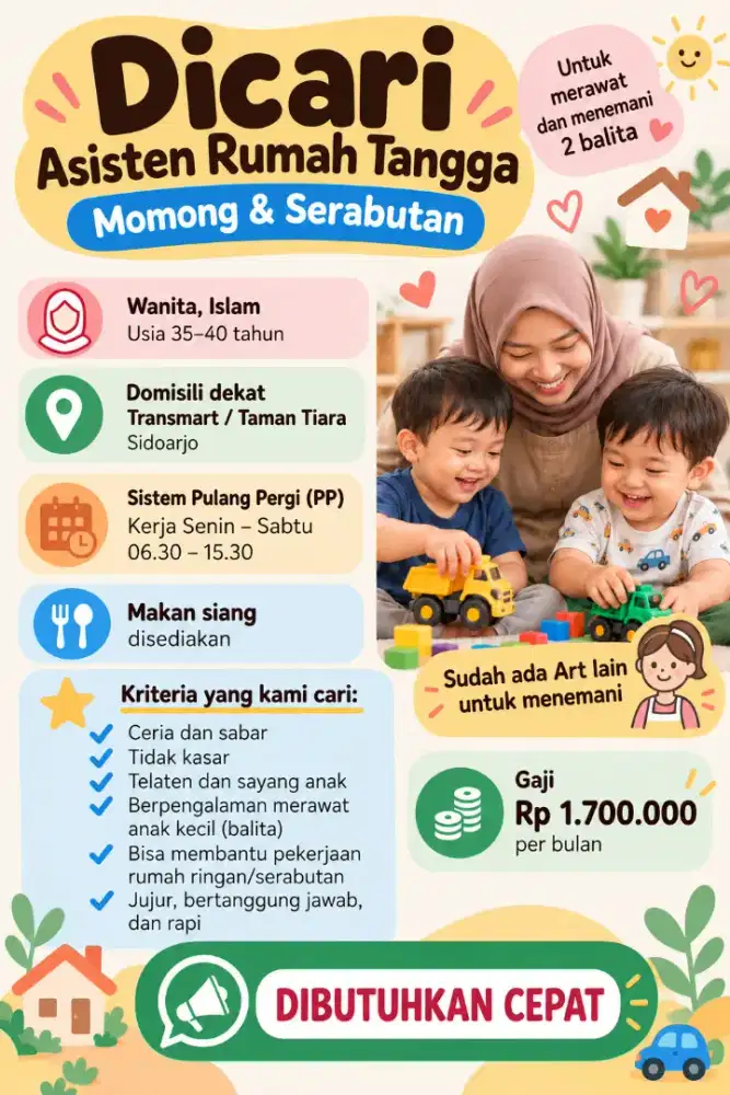 Dibutuhkan ART momong serabutan