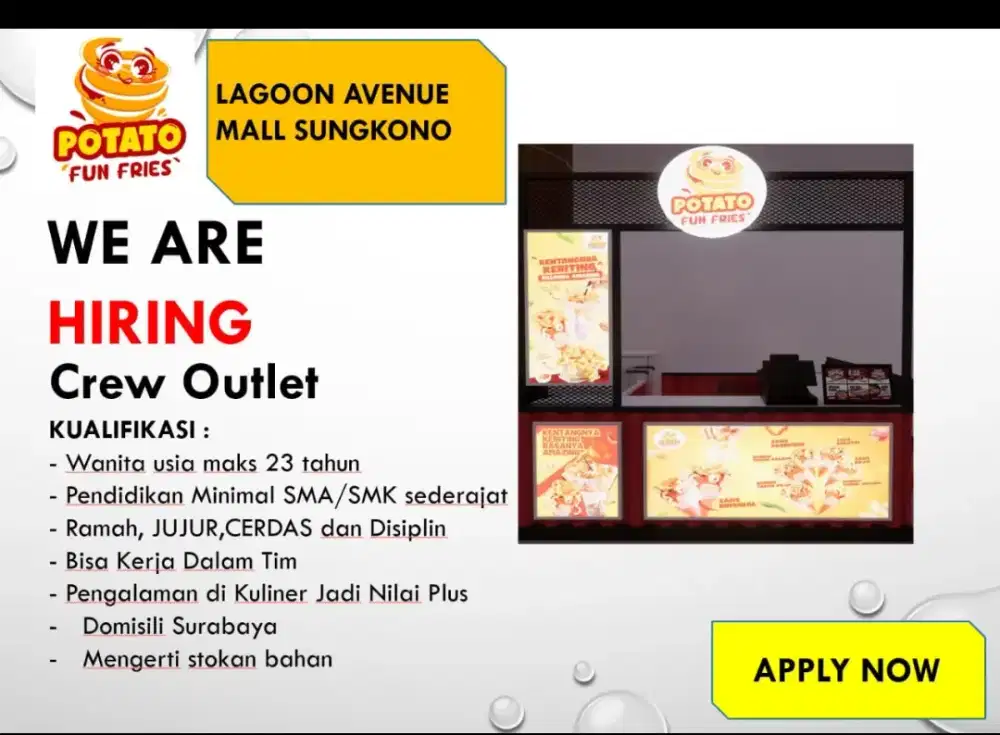 Lowongan pekerjaan penjaga stand makanan di  mall  lagoon avenue