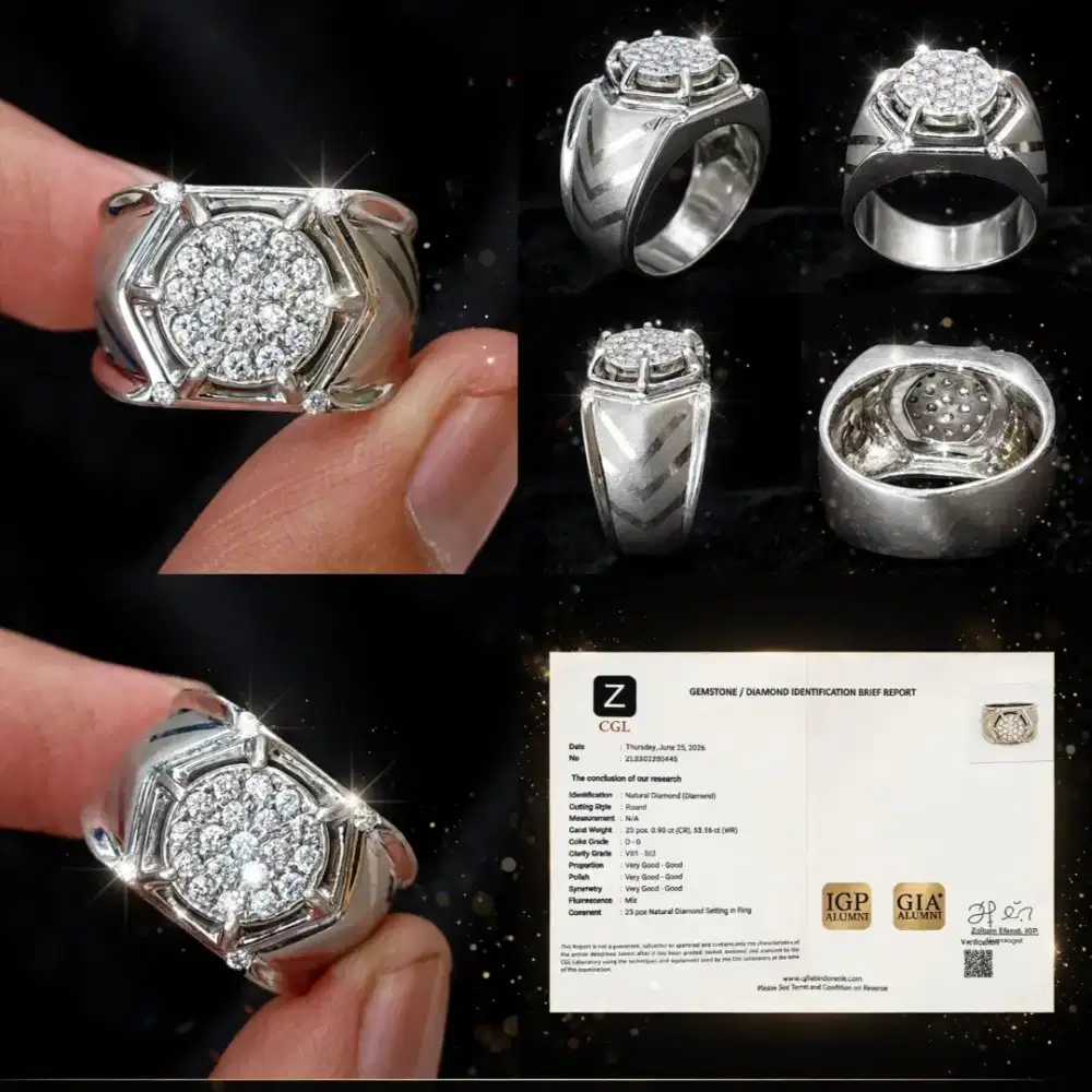Berlian Putih Natural Diamond color D VS1 Ring Perak Handmade