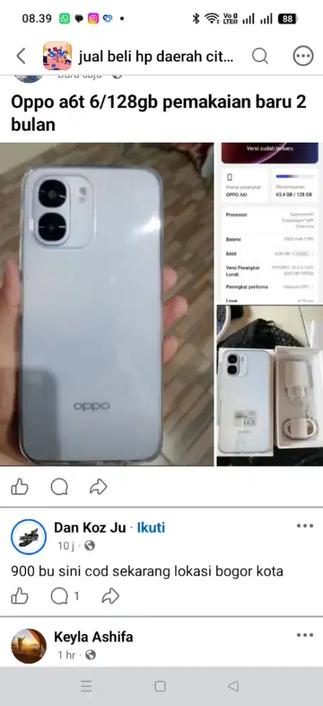 OPPO A6T 6/128 GB PEMAKAIAN 2 BULANNN