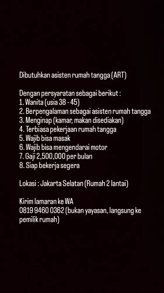 Dibutuhkan segera ART