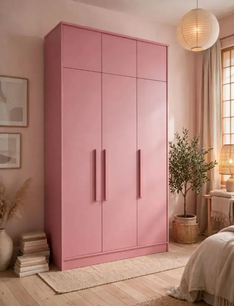 Lemari pakaiam 3 pintu modern pink