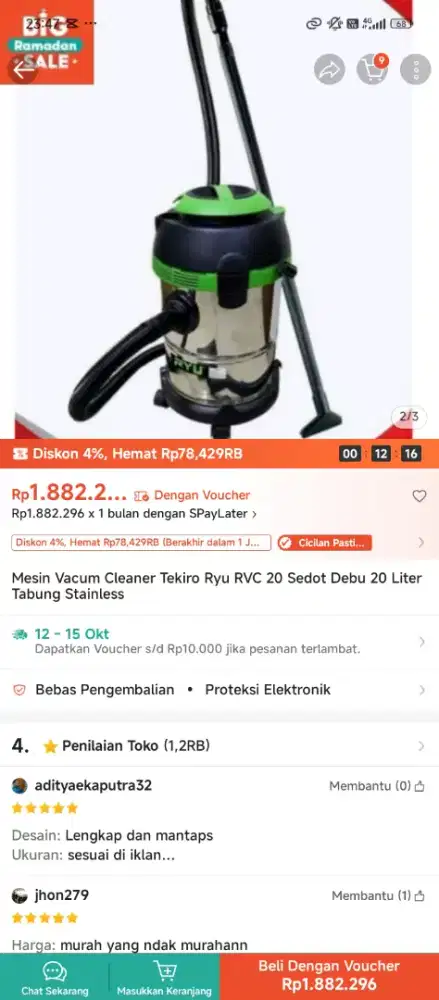 Jual butuh vacum. Cleaner ryu rvc 20