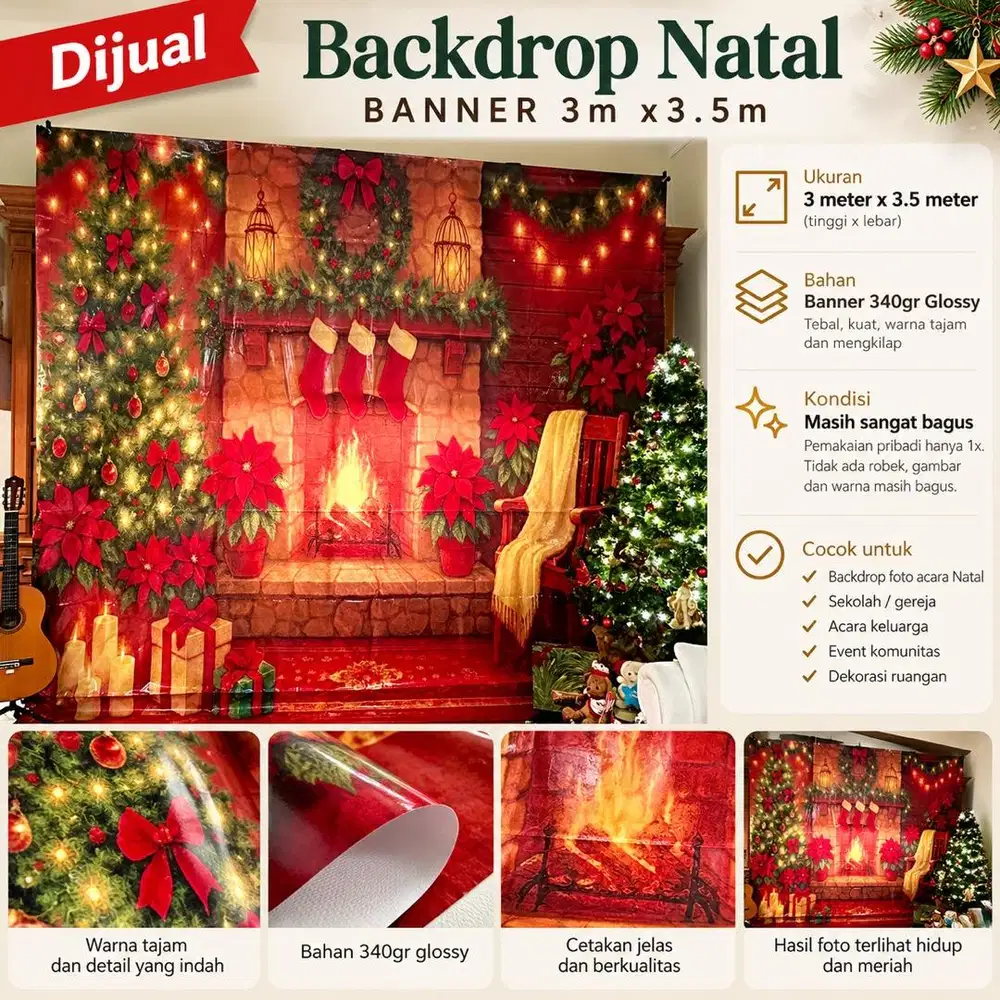 3mx3.5m. Backdrop Natal / Christmas Photo Booth – Kondisi Bagus