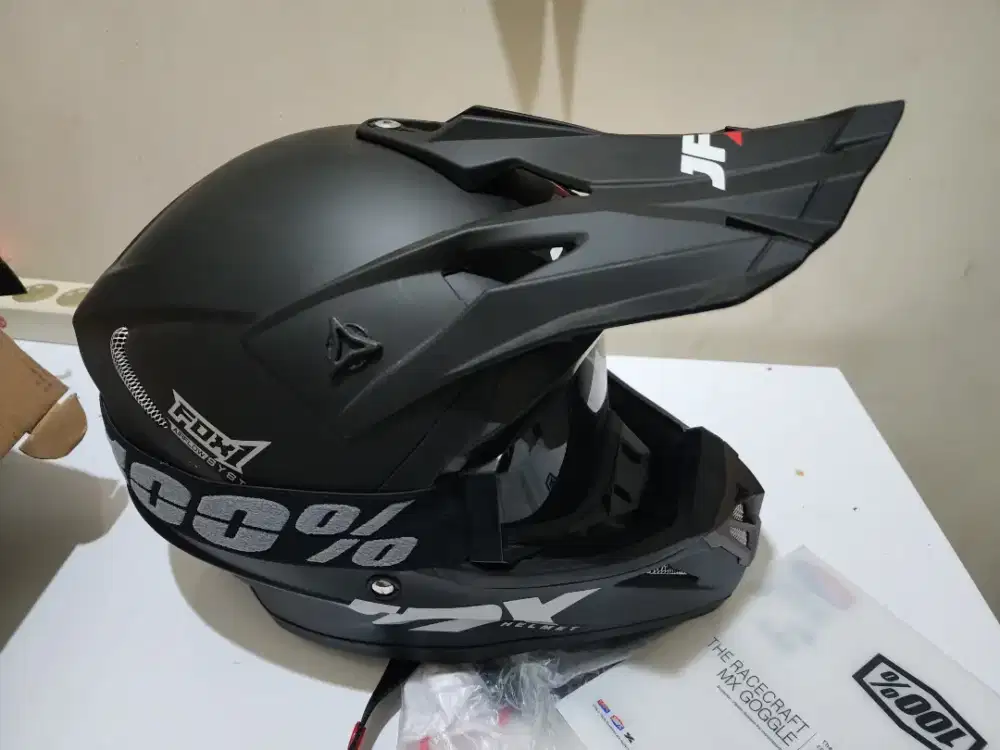 Jual helm JPX cross solid black + google ori
