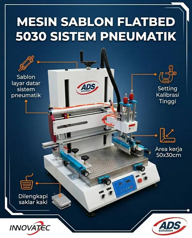MESIN SABLON FLATBED / LAYAR DATAR MINI 5030 DENGAN SISTEM PNEUMATIC