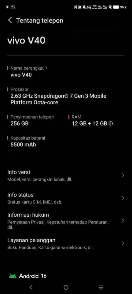 Vivo V40 5G 12+12/256 gb Hp cas Ori