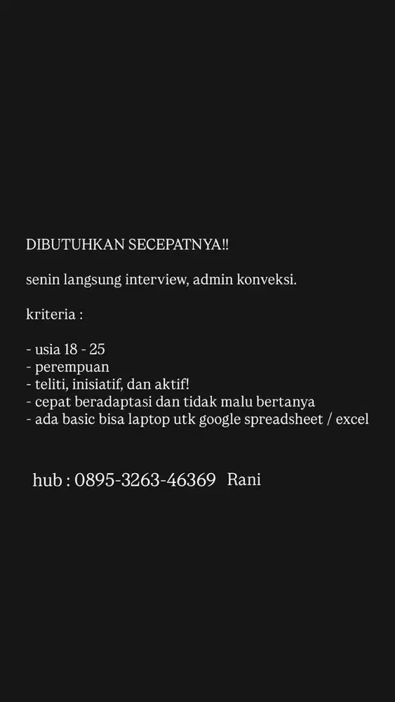 BUTUH CEPAT!! ADMIN CEWEK