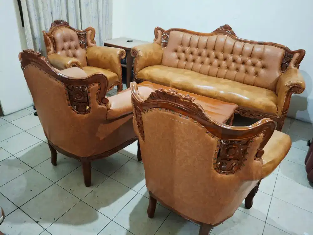 Kursi Tamu Jati Set Sofa Bangku Meja Ruang Kayu Ukir Klasik Antik 3111
