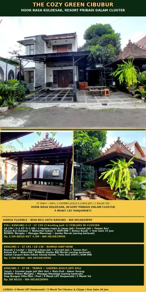 The Cozy Green Cibubur LT 239 - Hook Kuldesak - 4 Menit LRT HARJAMUKTI