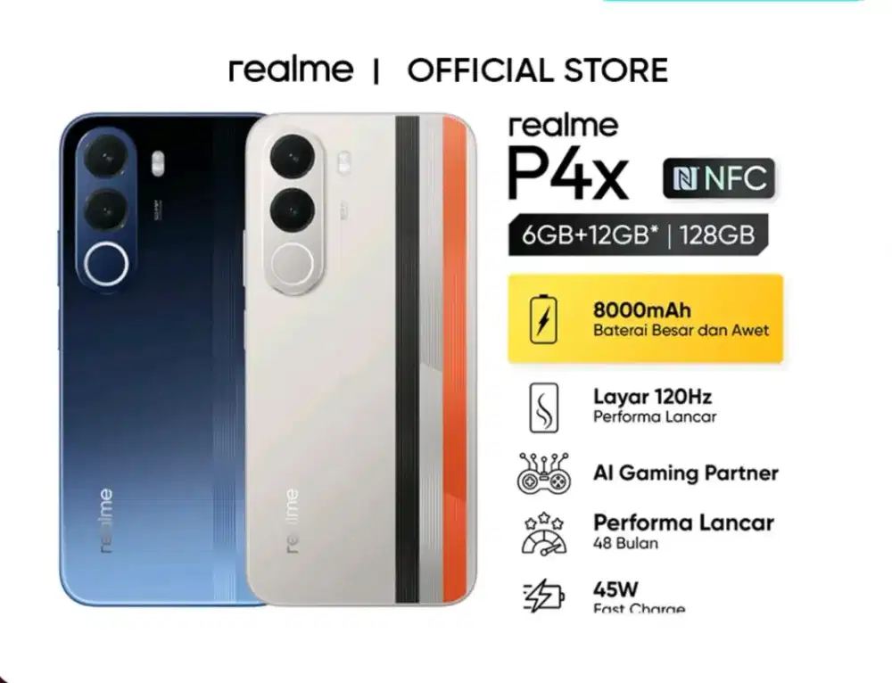 Realme P4x 128/6+12gb Baterai 8000mAh 45w New Segel Garansi Resmi