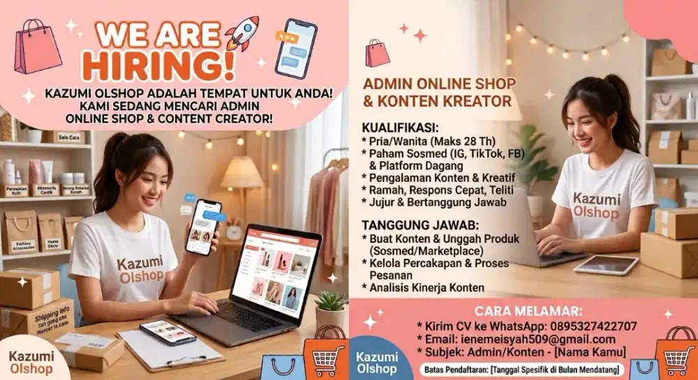LOWONGAN KERJA ADMIN OLSHOP & UPLOAD PRODUK