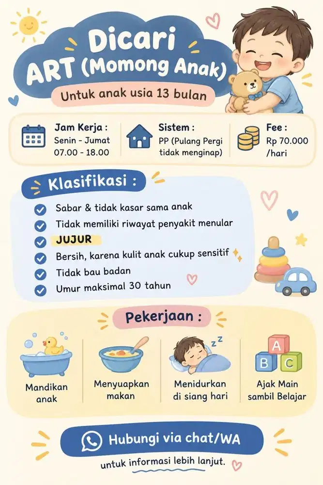 DICARI ART MOMONG ANAK 1 TAHUN PP ( PULANG PERGI )