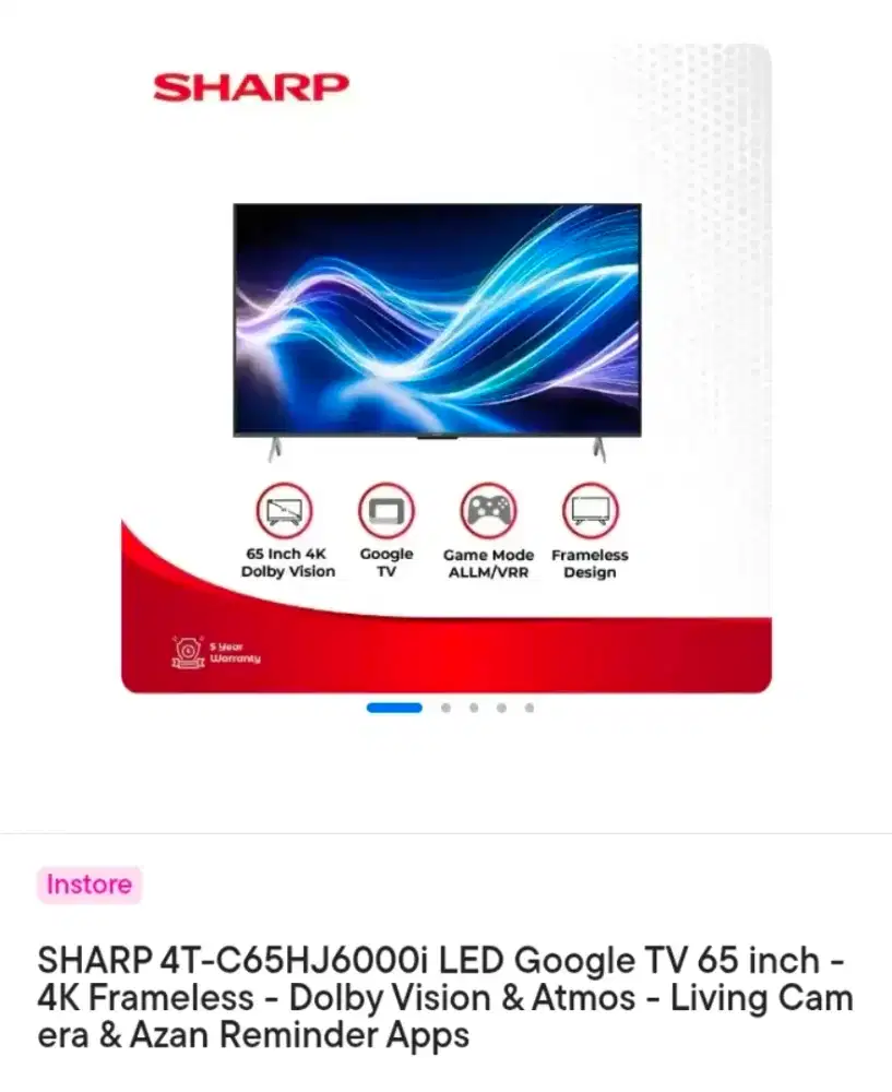 Google TV 4K 65 Inch Sharp Frameless Cuci Gudang Display Toko Bandung