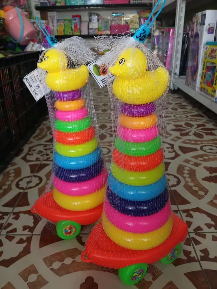 mainan anak donat susun bebek ada roda