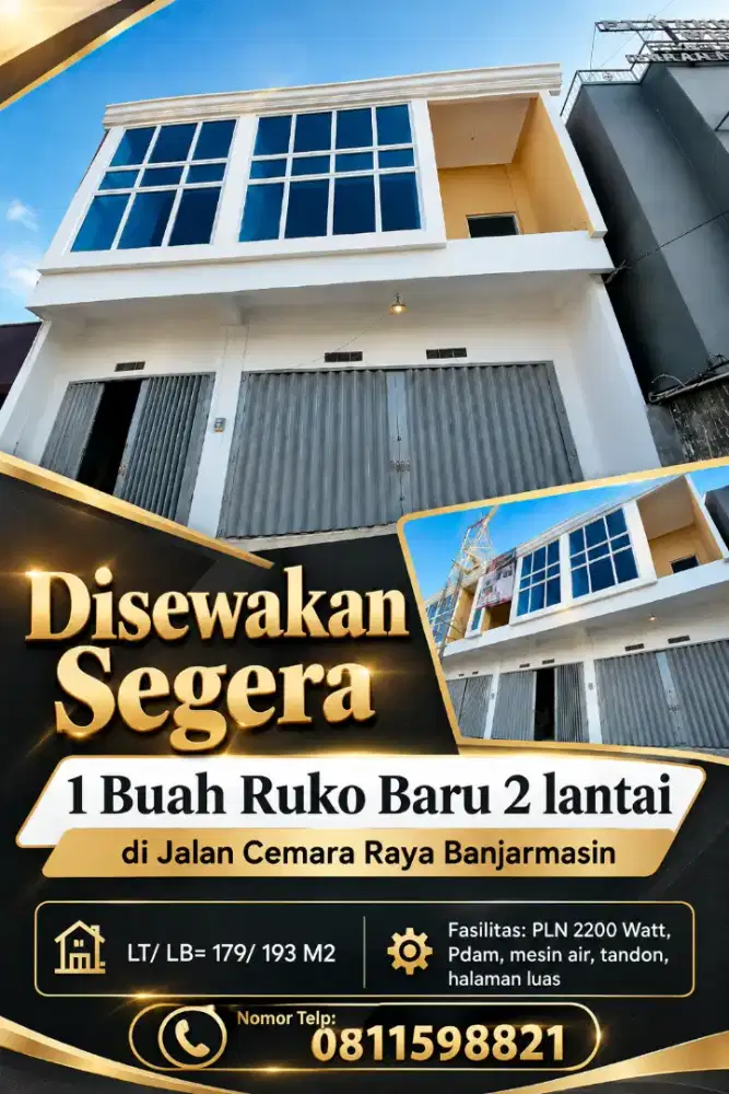 Disewakan Segera Ruko Baru 2 Lantai