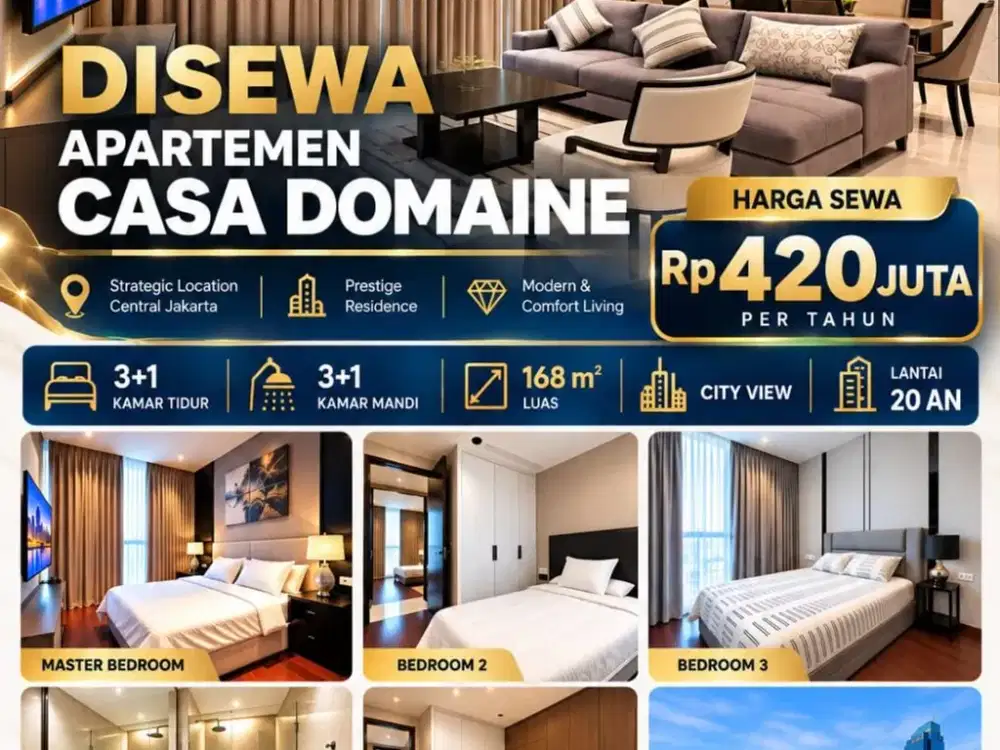 Luxury Casa Domaine 3+1BR 168m² City View – Full Furnished – Rp420 Juta/Tahun