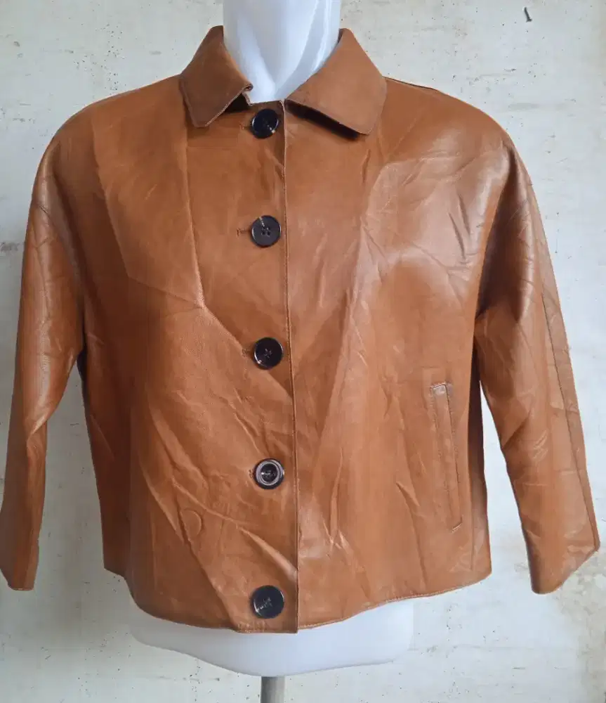 Jaket kulit original import, coklat, wanita