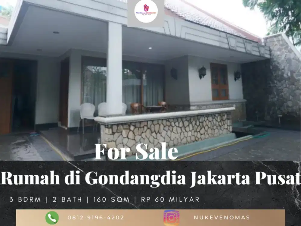 Dijual Rumah di Jalan Gondangdia, Menteng Jakarta Pusat 3Br