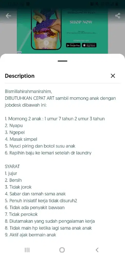 DICARI ART + Momong anak (MENGINAP)