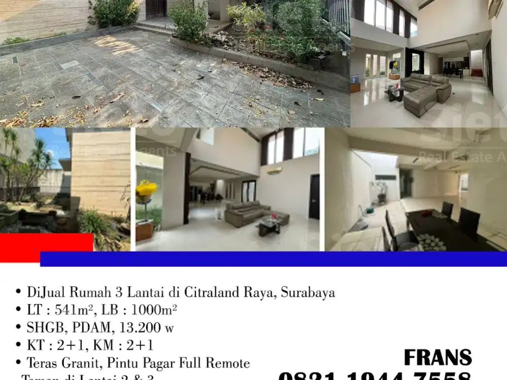 DiJual Rumah 3 Lantai di Citraland Raya, di Kota Surabaya