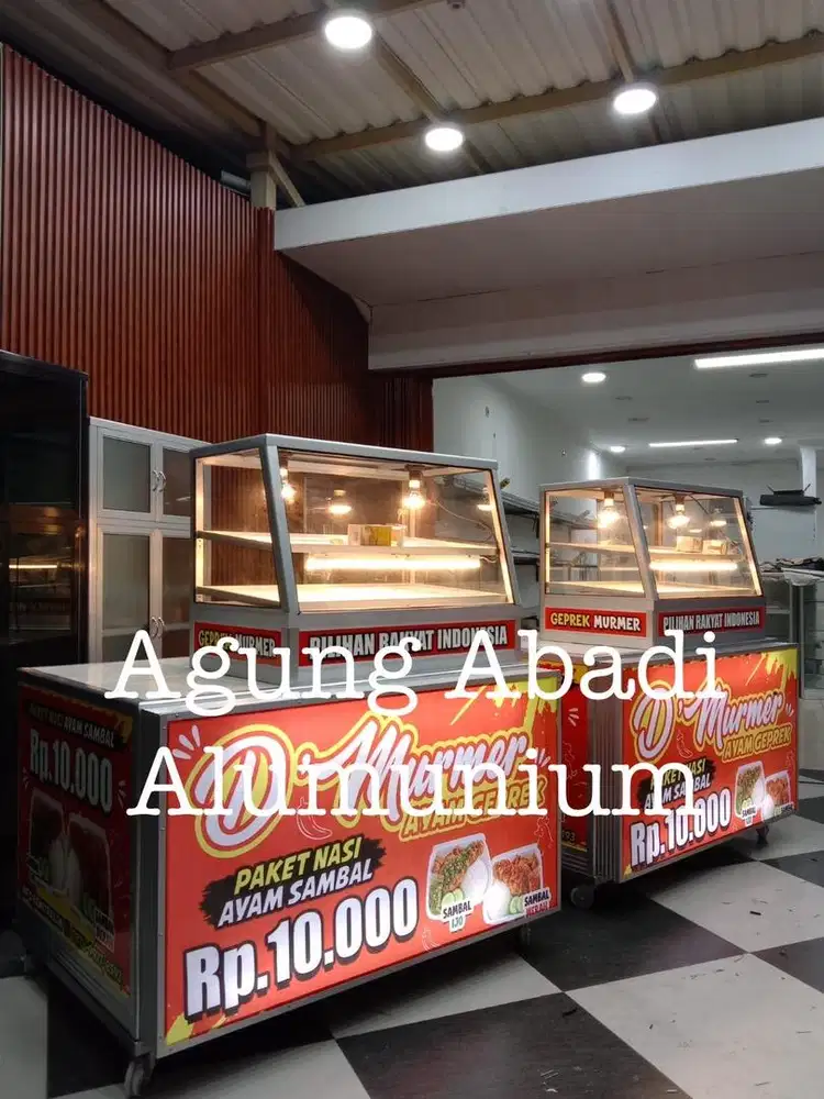Etalase ayam fried chicken + meja stiker banner lampu siap dagang