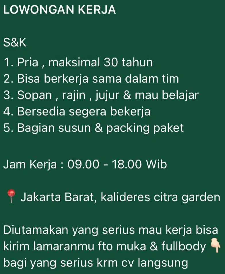 Butuh Segera Bagian Packing Dan Angkat Barang