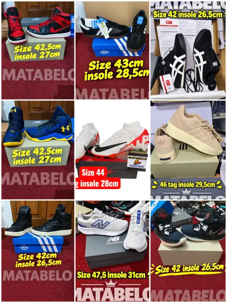Sepatu size 41-48 casual kantor sekolah NB bola nike jordan adidas