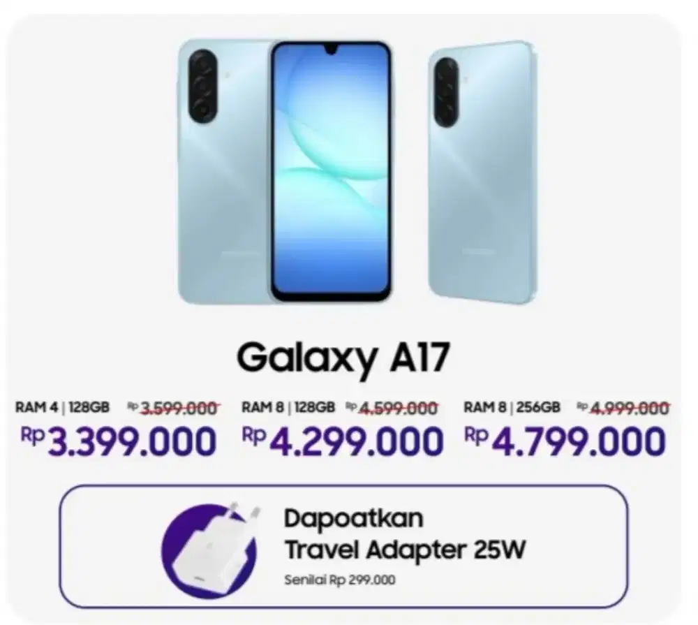 Samsung Galaxy A17 Terbaru – Cicilan Indodana, Bonus Adaptor 25W