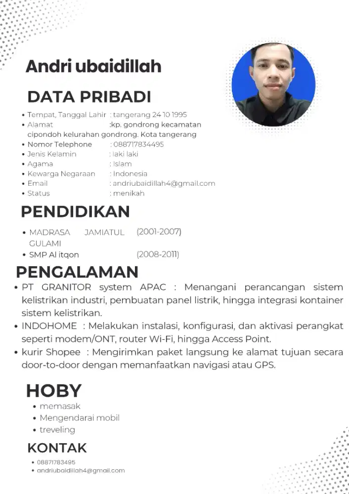 Mencari pekerjaan dengan pengalaman, saya lampirkan semuanya di bawah