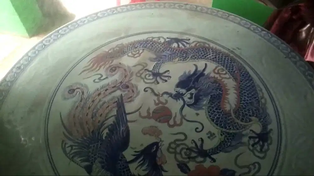 Meja keramik Naga dan phoenix atau meja tamu keramik klasik