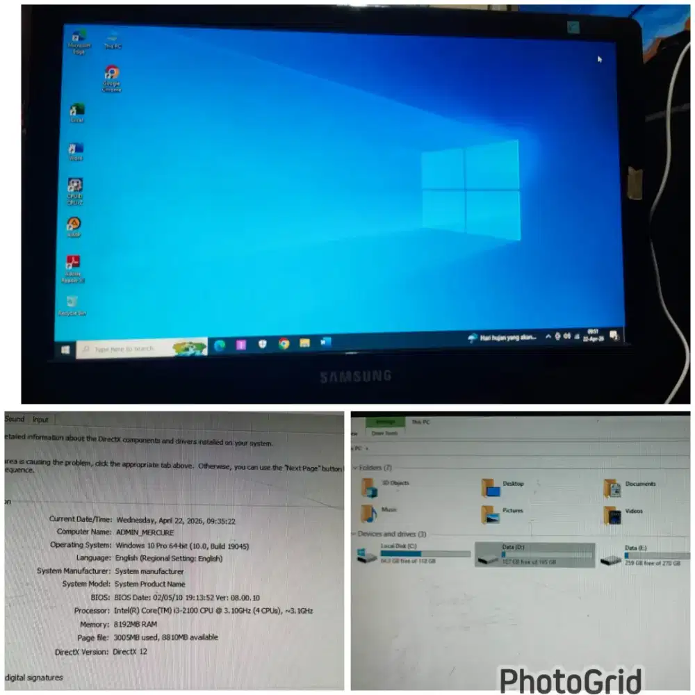 PC fullset Core i3 ram 8gb Ssd 128gb Hdd 512gb + Lcd 16in