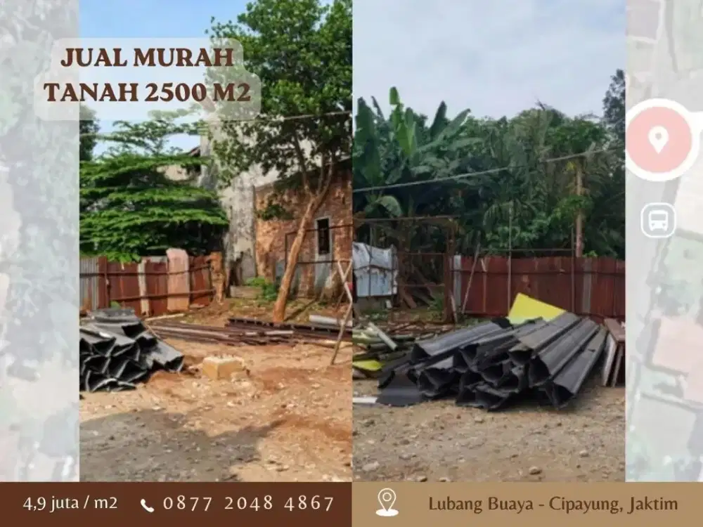 Tanah Strategis 2500m2 Jaktim Murah 4,9Jt per m2 Cocok Cluster / Gudang / Ruko