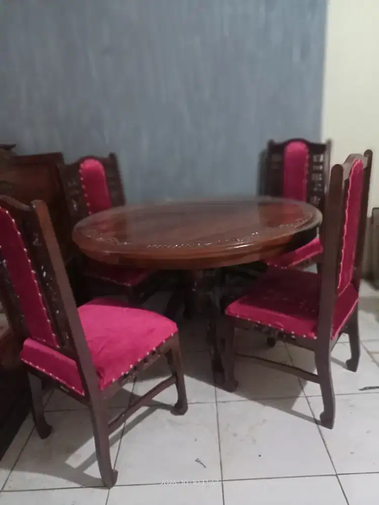 Meja jati bundar bulat bekas kursi 4
