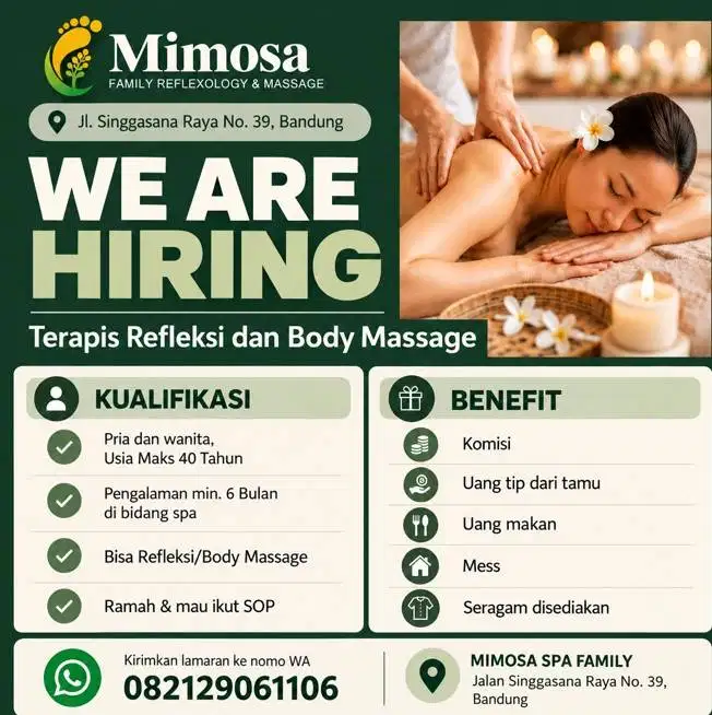 LOWONGAN KERJA TERAPIS PIJAT REFLEKSI WANITA BANDUNG