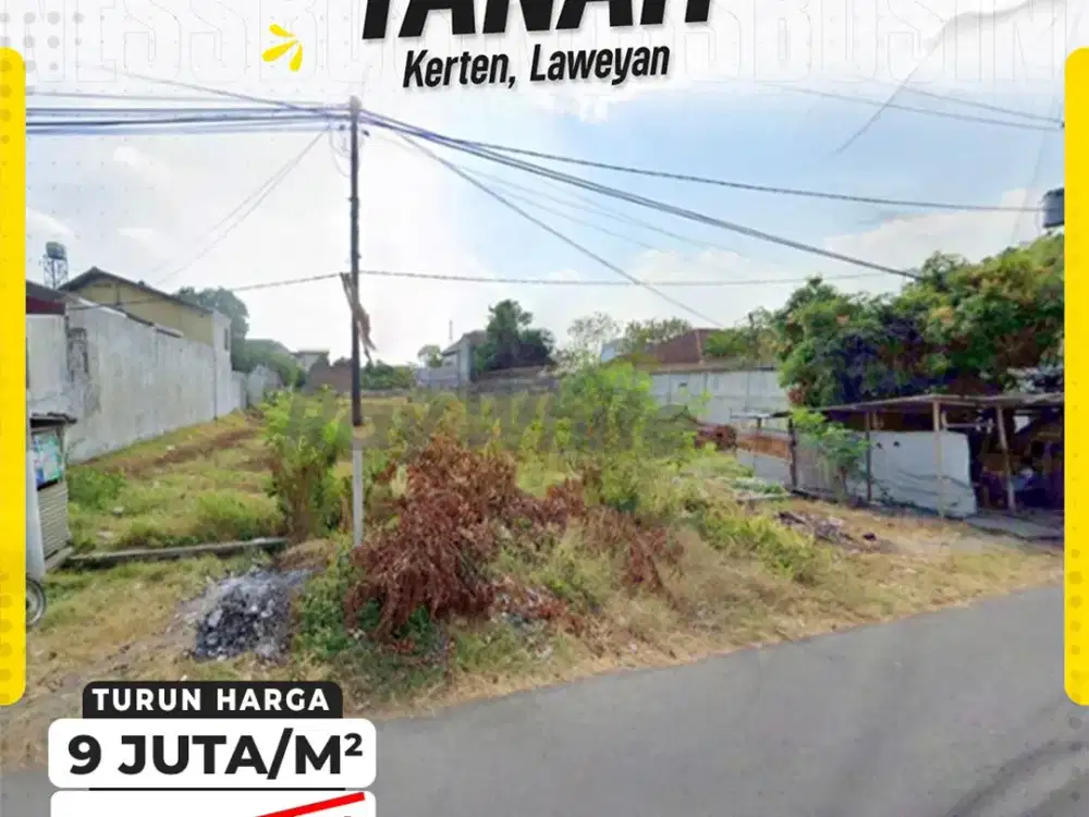 Dijual Tanah 2.549 m² lebar depan 28meter Mobil Simpangan di Kerten Laweyan Solo