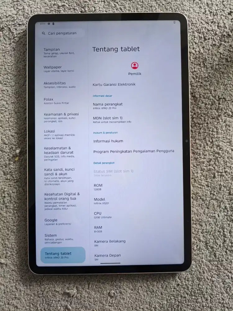 Infinix xpad 20 pro 8/128 4G unit only