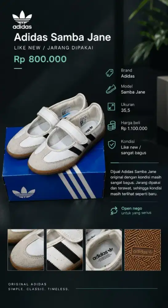 Adidas Samba Jane Original Size 35,5 Like New Rare Item